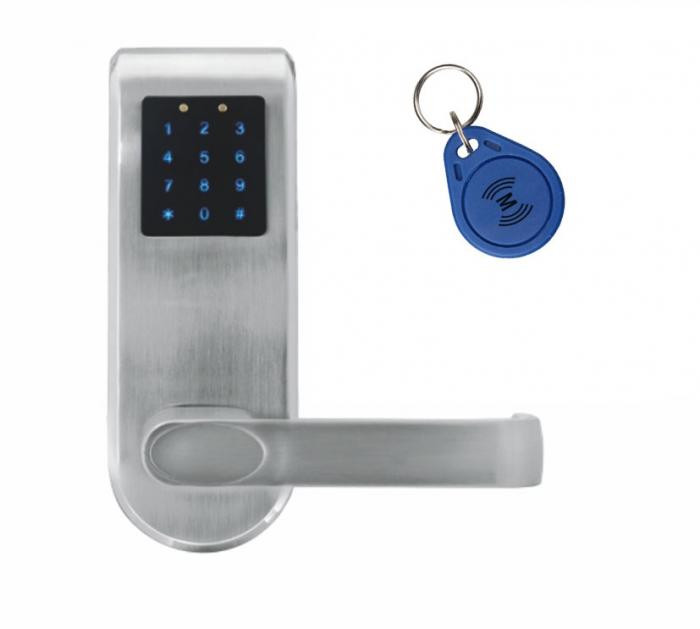 KLAMKA EURA ELH-82B9/SILVER z czytnikiem kart RFID i zamkiem szyfr, sterownie zdalne, srebrny — ujęcie 1
