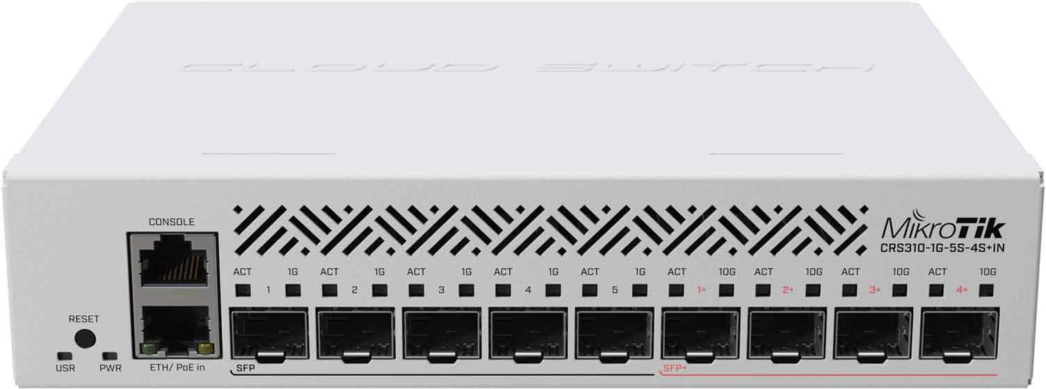 MikroTik CRS310-1G-5S-4S+IN switch SFP 5x 1G + 4x 10G SFP+ PoE in RouterOS L5 zarządzalny desktop rack — ujęcie 1