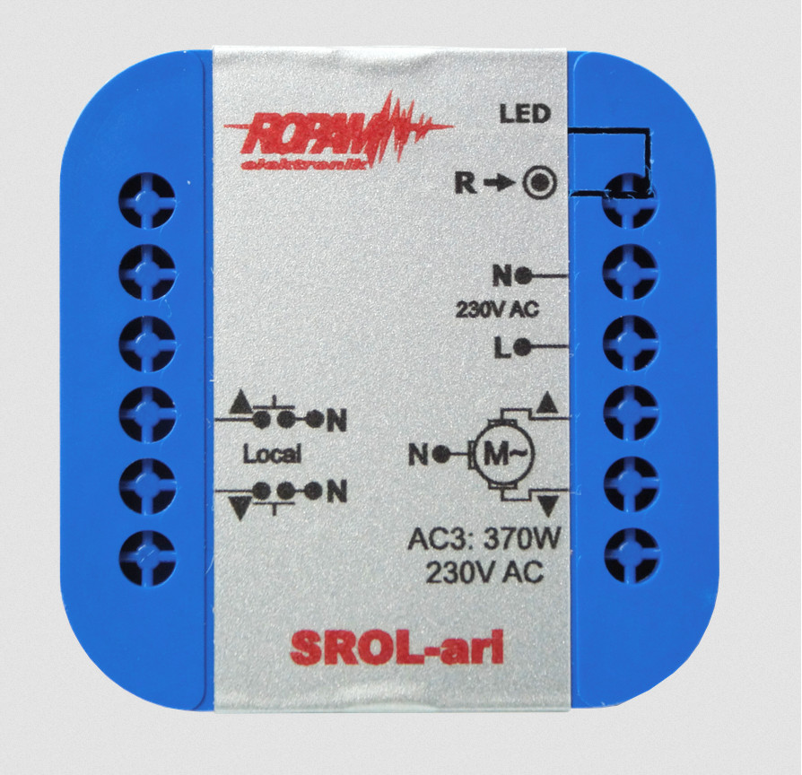 ROPAM SROL-ari bezprzewodowy, douszkowy sterownik rolety 230VAC, amperometryka, status rolety w apli — ujęcie 1
