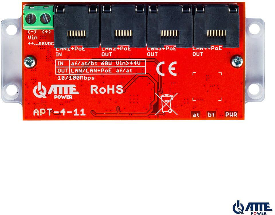 ATTE APT-4-11 Switch PoE 4 portowy 10/100Mbps, extender — ujęcie 1