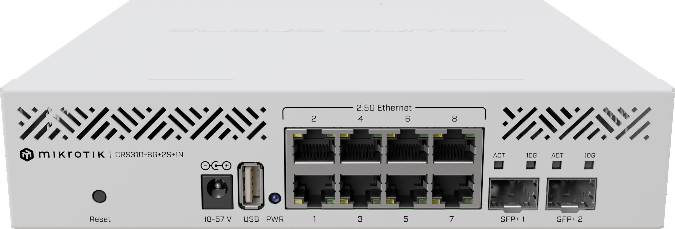 MikroTik CRS310-8G+2S+IN switch 8×2.5G 2xSFP+ 10G RouterOS zarządzalny — ujęcie 1