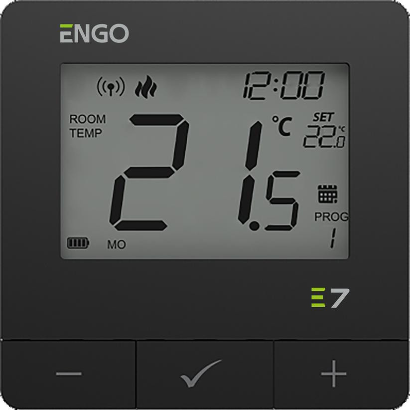 ENGO Controls E7-RFB, Programowany, bezprzewodowy regulator temperatury, czarny — ujęcie 1