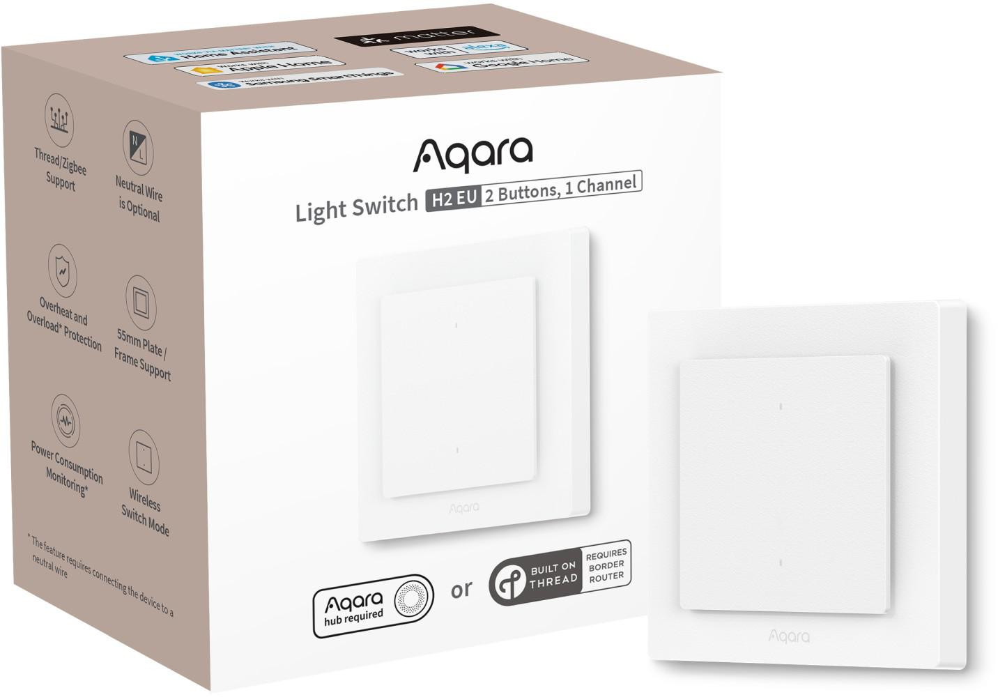 Aqara Light Switch H2 EU | Przełącznik | 2 przyciski, 1 kanał, offline WS-K07D — ujęcie 1