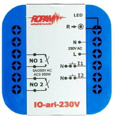 ROPAM IO-ari-230V bezprzewodowy, douszkowy, dwukanałowy sterownik 230VAC, 2xNO, 2xIN (N). — ujęcie 1