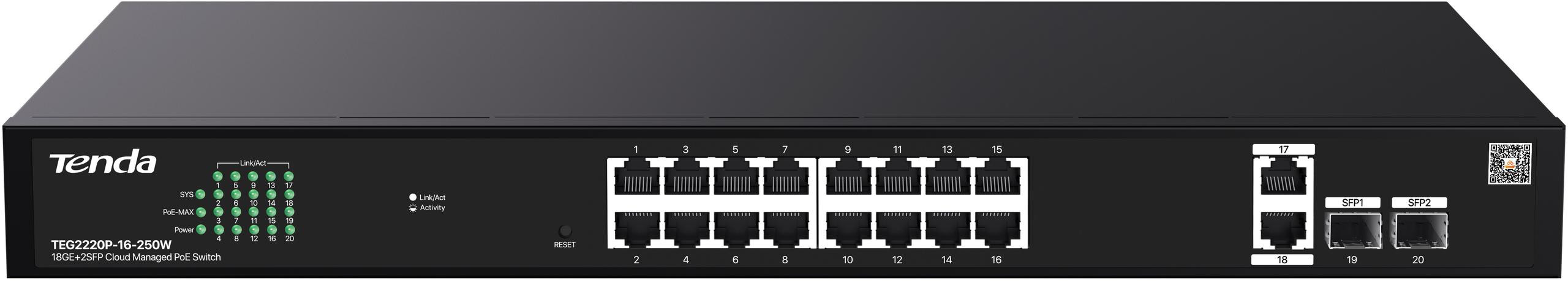 SWITCH POE TENDA TEG2220P-16-250W — ujęcie 1